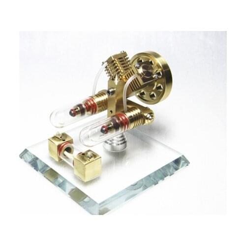 Double-cylinder free piston v shape Stirling engine model external combustion engine micro generator