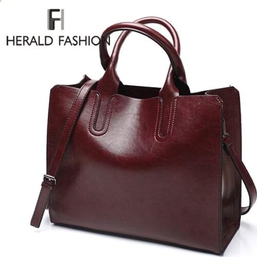 Herald Fashion Women Leather Handbags Big Capacity Quality Solid Casual Female Shoulder Bag Large Casual Ladies' Tote Bag Bolsos