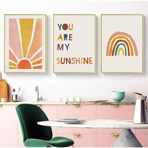 Nursery Child Canvas Art Painting Print Nordic Simple Wall Art Picture Baby Kid Bedroom Decor Rainbow Sun Cartoon Quote Poster