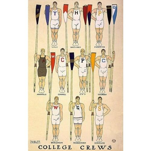 COLLAGE CREWS 1908 VINTAGE ROWING YALE HARVARD PRINCETON ANNAPOLIS Wall Sticker Silk Poster Art Light Canvas Home Decoration