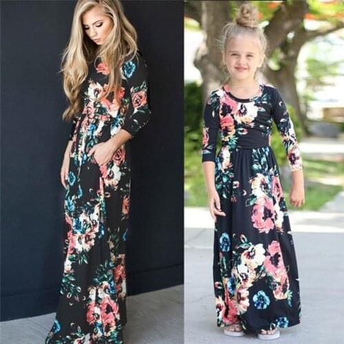2021 Long-family Look Fashion Dresses For Mother Daughter Floral Girls Dress Family Matching Mommy And Me Clothes Outfits New