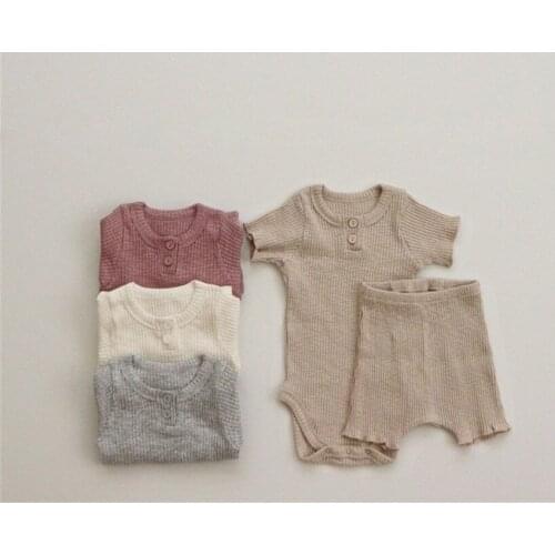 Knitted Clothes Set For Baby Infant Romper Ribbed + Shorts 2Pcs Toddler Clothing Set For Newborn Boys Girls Nightwear Cotton