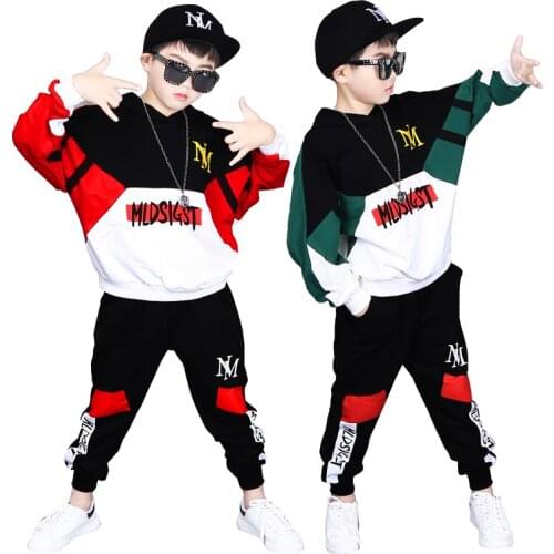 For 3 -14 Years Kids 2 pieces Clothes Suits Children Cotton Clothing hiphop Streetwear Dance Set Sport Boys Girls Costumes