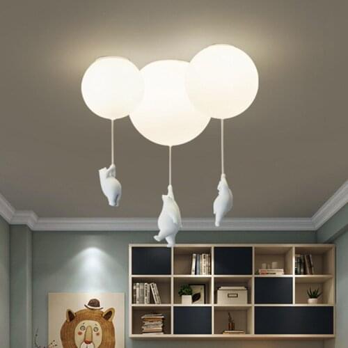 Nordic Creative Childrens Room Ceiling Lamp Big White Bear Simple Net Red Cartoon Boy Room Warm Aisle Balcony Decoration Lamps