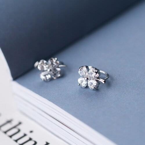 SMALL (NO pierced) Real. 925 Sterling Silver jewelry Prong CZ Flower Clip Cuff Earrings Ear C-E5899