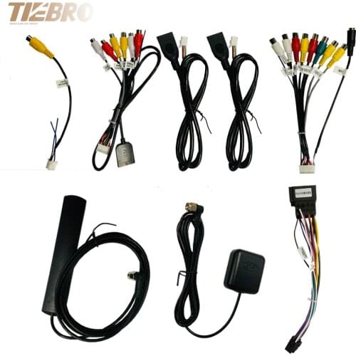 TIEBRO Microphone USB GPS Rear View Camera RCA Output AUX SIM Card Slot Radio Converter 16 PIN 4G Power Cable For Car Navigation