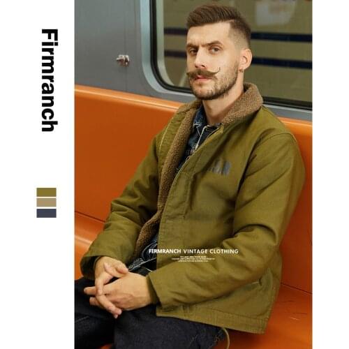 Firmranch Men/Women American Vintage Ceket Navy N-1 Deck Jacket Sherpa Linning Work Jacket Men Erkekler Ceket Veste Americaine