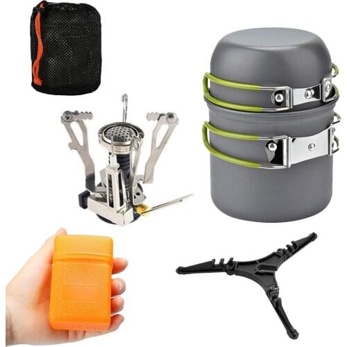 Camping Cookware Set Camping Stove Burner Cooking Pots Pans Tank Bracket Durable Pot Pan Bowls For Outdoor Picnic Camping Hiking
