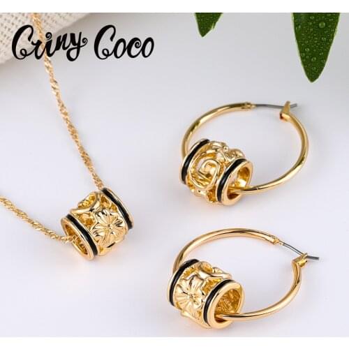 Cring Coco Hawaiian Polynesian Plumeria Necklace Set Hoop Earrings Jewelry Sets Fashion Gold Filled Pendant for Women Girls 2021