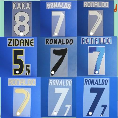 Super A Retro 04/05 08/09 11/12 13/14 14/15 16/17 Real Madrid Ronaldo KAKA ZIDANE number font print, Hot stamping patches badges