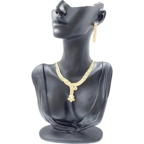 Charm Africa Flower Choker Necklace Earrings Crystal Bridal Jewelry Sets Gold Color Rhinestone Wedding Jewelry Set For Women