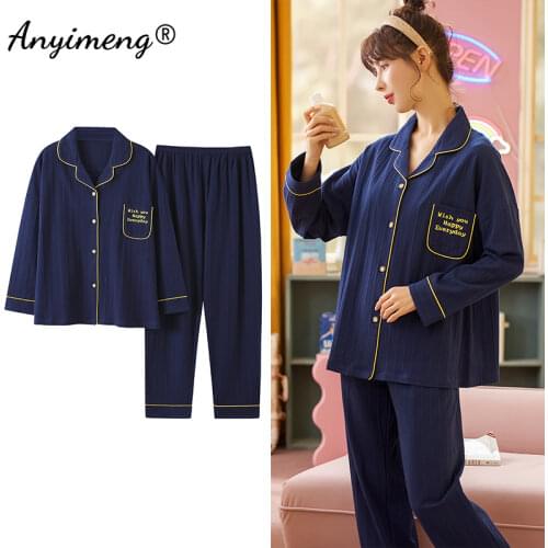 Autumn Winter Fashion Soft Cotton Sleepwear for Young Lady Cartoon Pijamas Girls Loungewear Turn-down Collar Pajamas for Women