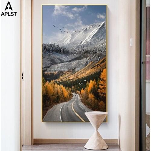 Nordic Autumn Fall Mountain Road Printing Canvas Painting Landscape Plant Posters & Prints Home Decor Pictures for Living Room