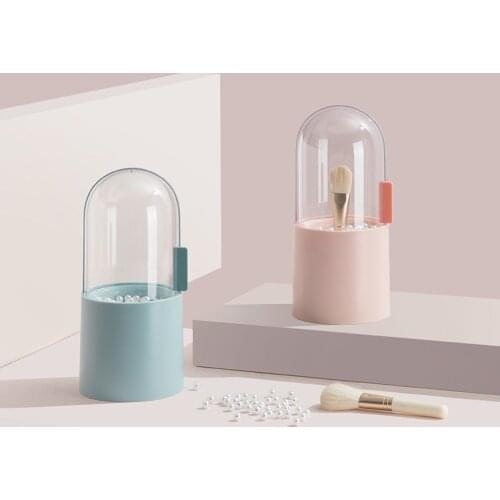 Cosmetic Brush Storage Cosmetic Storage Box Transparent Dustproof Belt Pearl Eye Shadow Brush Storage Bucket