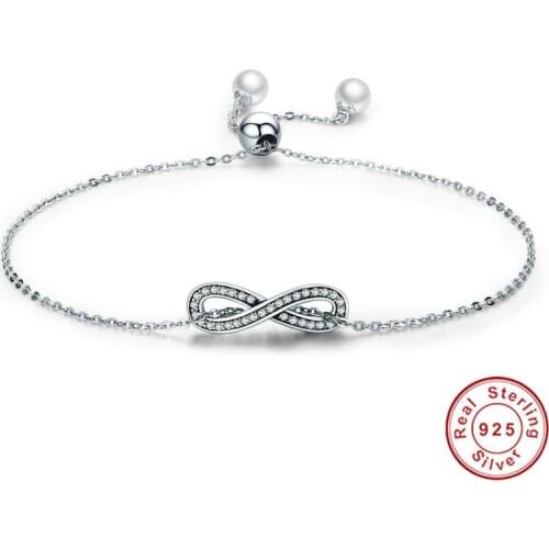 Real 100% 925 Sterling Silver Number "8" Charms with Pearl Bracelet For Women Sterling Silver 925 Jewelry Valentine Day Gift