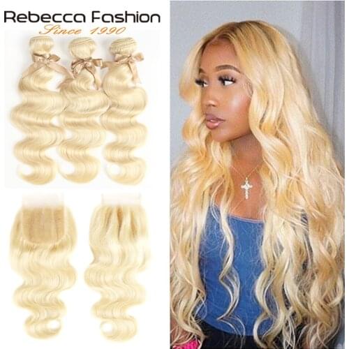 Rebecca 613 Blonde Bundles With Closure Malaysian Body Wave Remy Human Hair 3 Bundles With Closure Free Shipping