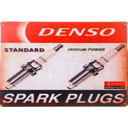 Retro TIN SIGN DenSo Spark Plugs vintage garage metal wall plaque service sign