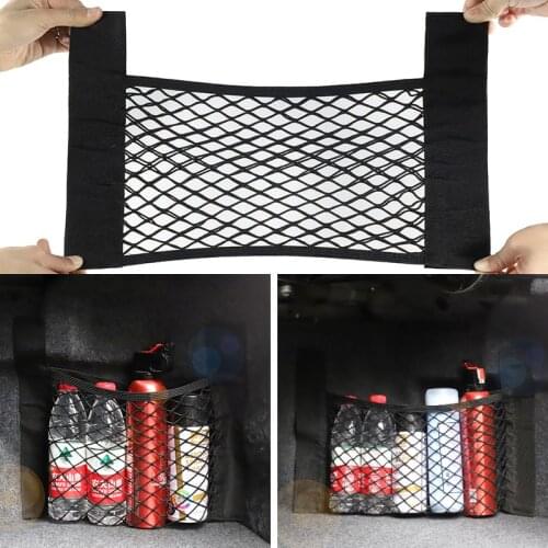 Car Back Rear Trunk Storage Net Seat Elastic String Net Magic Sticker Mesh Storage Bag Pocket Cage Auto Organizer Seat Back Bag