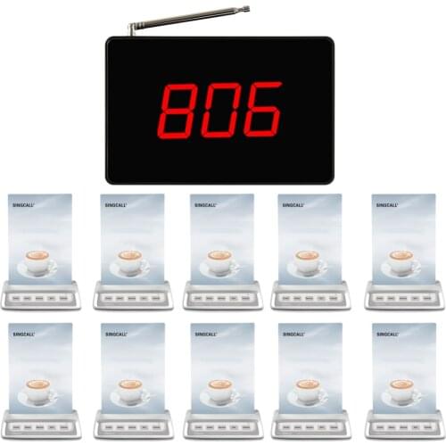 SINGCALL Wireless Calling System, Hotel Call System 10 Five-Key Buttons APE150 and 1 Small Fixed Receiver SC-R15 for Cafe