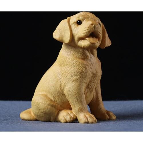 Boxwood 6cm 8cm Lucky Dog Sculpture Prosperous Wealth Puppy Wood Animal Statue Home Decor