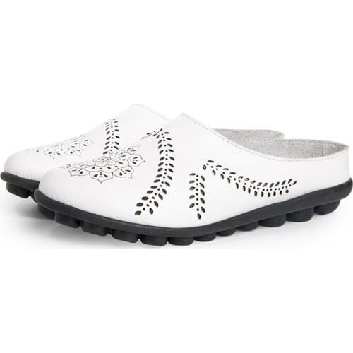 Summer Women Slippers Genuine Leather Ladies Soft Bottom Slides Flat Shoes Woman Wrap Toe Solid Female Rubber Flip Flops