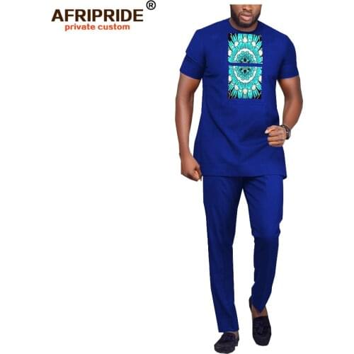 Tracksuit Men African Clothing Print Shirt and Pants Set Dashiki Tops Short Sleeve Blouse Attire Outfit AFRIPRIDE A1816021