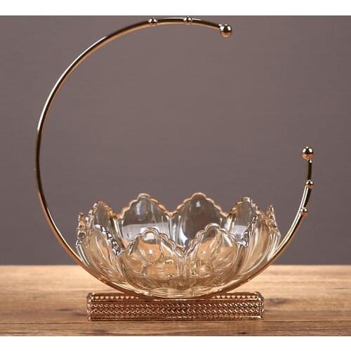 Glass Decorative Fruit Bowl with Metal Stand for Dining Room Table Centerpieces Dessert Serving Plate