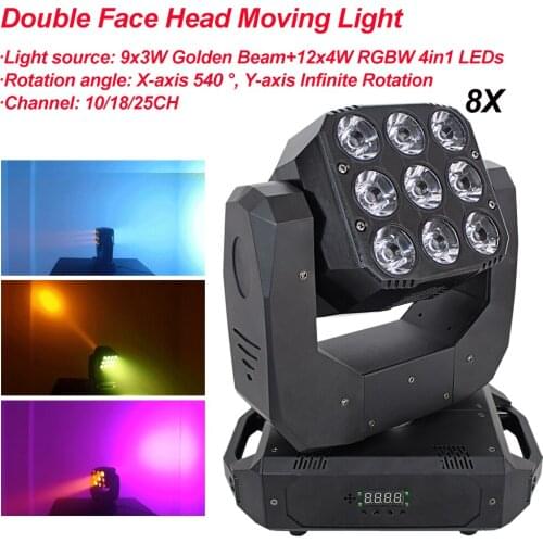 8Pcs/Lot Mini LED 9x3W+12x4W RGBW Double Face Infinite Rotating Moving Head Light DMX512 Disco Light Good For DJ Nightclub Party