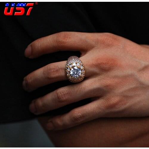 US7 Baguette Big Clustered Band Rings Bling Iced Out Cubic Zircon Tready Copper Zirconia Ring For Men Women Hip Hop Jewelry