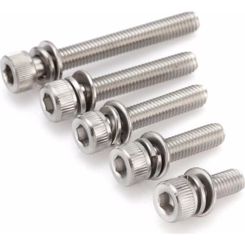 50Pcs M3 6/8/10/12/14/16/20/25-30mm 304Stainless Steel 3 in 1 Hexagon Socket Head Cap Screws Hex Socket Screw Metric Bike Screw