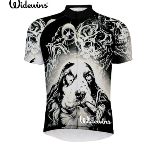 Widewins Dog smoke Short Sleeve Cycling Jersey Irregular Stripes Ropa Ciclismo Summer Cycling Clothing Bike Riding Sport 5735