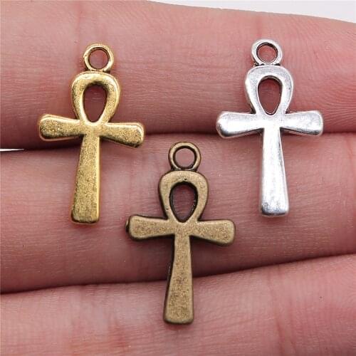 WYSIWYG 10pcs/lot 13x22mm Ankh Cross Charms Pendant For Jewelry Making Antique Gold Color Alloy Charms