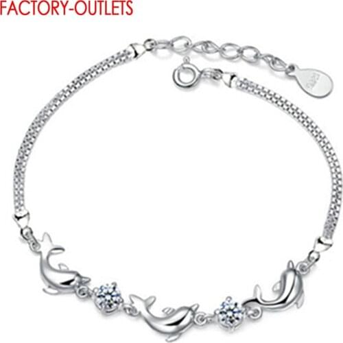 New Style 100% 925 Sterling Silver Dolphin Shape Pendant Bracelet For Women Birthday Party Accessory Fine 925 Jewelry Gift