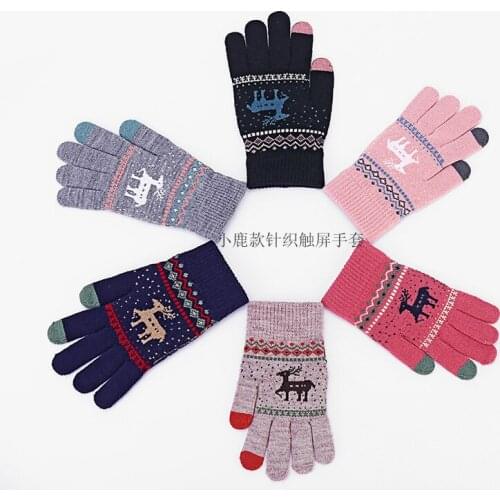 Winter New Fawn Touch Screen Knit Gloves Winter Warm Gloves Cute Deer Gloves Outdoor Warm Mittens Xmas Gift For Girls