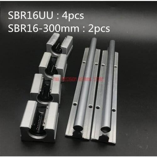 2019 Real Linear Rail AXK New 2pcs Sbr16 L300mm Linear Bearing Rails + 4pcs Sbr16uu Motion Blocks (can Be Cut Any Length)