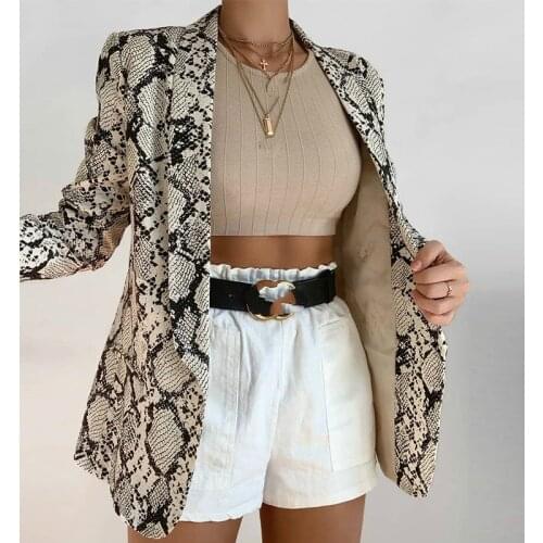 2020 Office Lady White Blazers Women Autumn Winter Long Sleeve Coats Female Single Button Leopard Jacket Woman Pockets Blazer