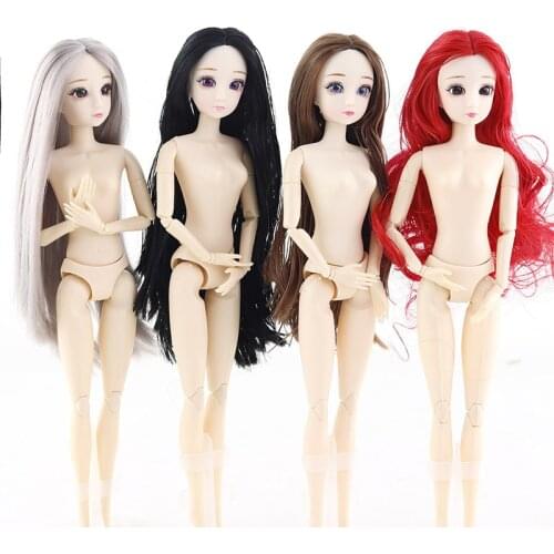 30cm BJD Doll 1/6 20 Joints 3D Eyes Long Wig Female Head with Plastic Nude Body Fashion Dolls for Girls Toys DIY Christmas Gift
