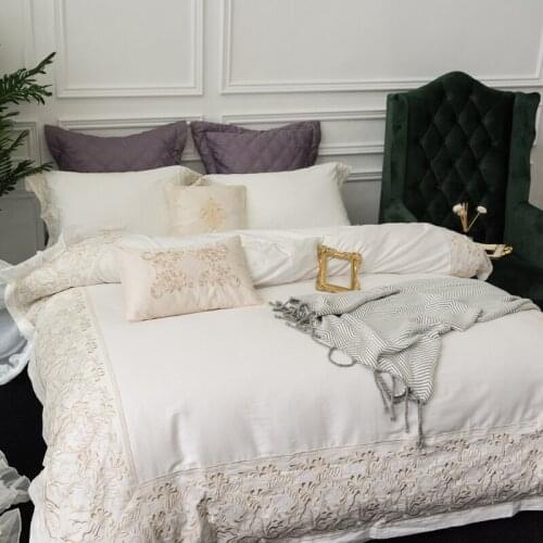 Solid White 100S Egyptian cotton Embroidery Royal Bedding sets Queen King Luxury Duvet cover Bed sheet set Pillowcases 4/6pcs