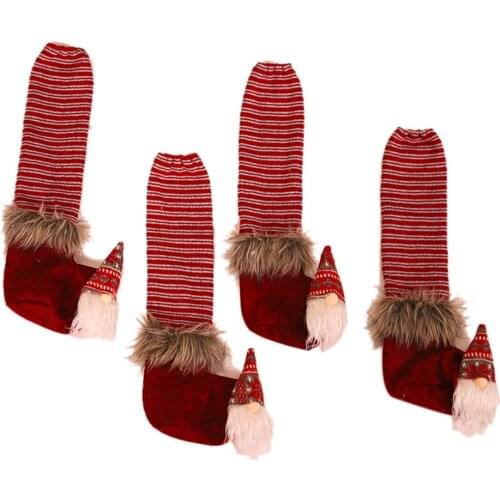 4Pcs Chair Leg Caps Christmas Linen Forester Table Leg Covers Restaurant Bar Chair Table Supplies