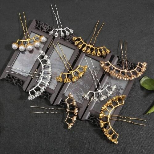 92x90mm Ancient Style Hairpin Accessories and Iron U Shape hairpin alloy nine-hole Lotus holder And flower diameter about 12mm