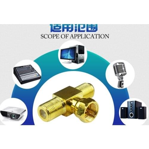 Adapter F male plug to 2x F TV female T RF Splitter connector 1M2F Free Shipping