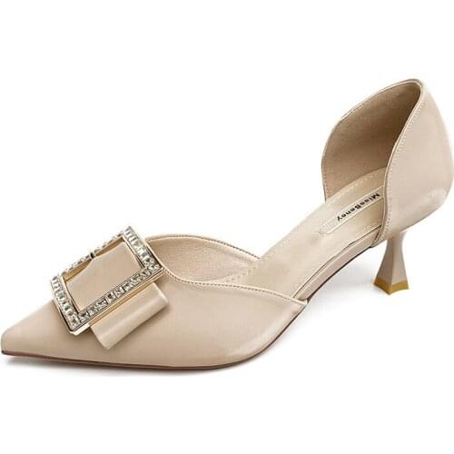 Women sandals PU Slip On 5.5CM Thin Heels High heels Pointed Toe Rhinestones Bling Shallow sandal women shoes size 35-42