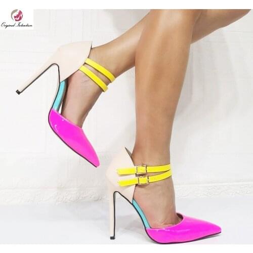 Fashion Women Sandals Sexy Pointed Toe Thin Heels Sandals Popular Multicolors Ankle Buckle Strap Shoes Ladies Plus Size 34 45 47