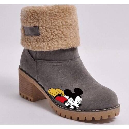 Disney Big Childrens Cartoon Mickey Mouse Girl Adult Non-slip Soft Bottom Warm Martin Boots High Heel Snow Boots