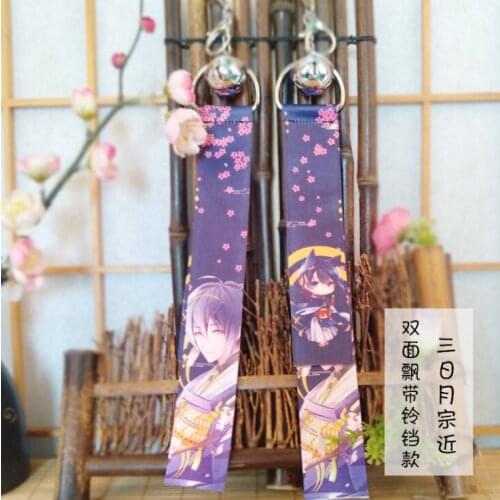 10 pcs/lot Anime Touken Ranbu Online treamer Ribbon pendant toy with small bell key chains keyring double side bag pendant gift