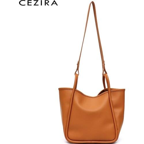 CEZIRA Women Daily PU Leather Shoulder Bags Replaceable Straps Soft Large Tote Handbag Female Casual Crossbody Hobo Basket Purse