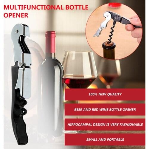 Black Professional Stainless Steel Cork Screw Corkscrew MultiFunction Wine Bottle Cap Opener With Plastic Handle