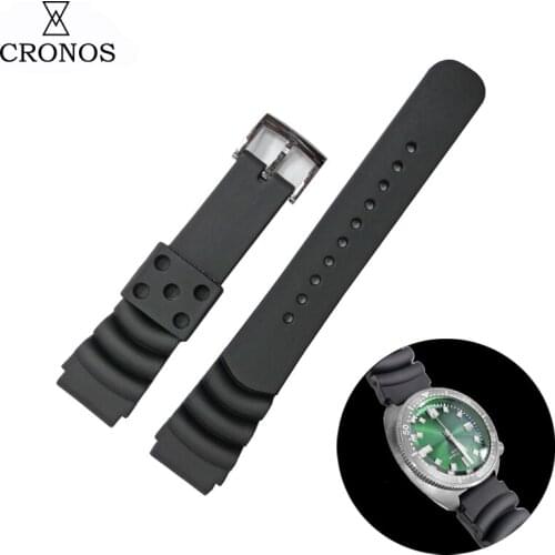 Cronos Watch Parts Silicone Strap for Turtle diver Waterproof 20mm Stainless Steel Bronze Tongue Buckle Wave Shape