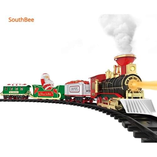 South Bee Electric Toy Train Set Smoke Realistic Lights & Sounds Railway 4 Cars and Tracks Kits, Gifts for Boys Gift