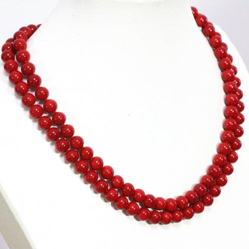 European imitation red coral round beads 8,10,12mm pretty women necklace fit clothes long chain jewelry 36inch B1488